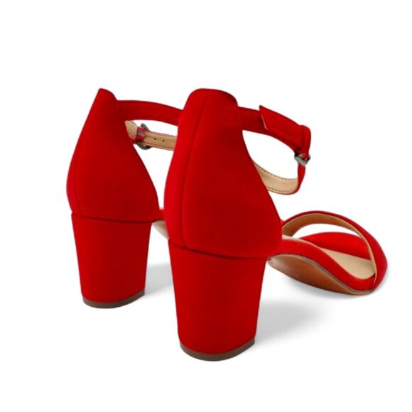 Naturalizer Women's Size 9 W Red Vera Suede Block Heel Ankle Strap Dress Sandals - Picture 12 of 14